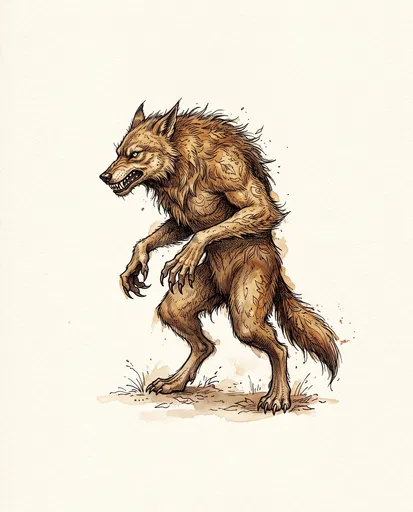 Watercolor and Ink Werewolf Beast Illustration