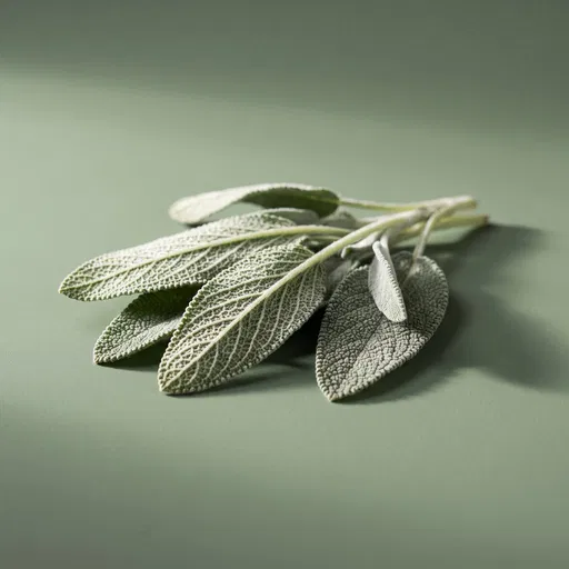 Fresh Sage Leaves on Green Surface