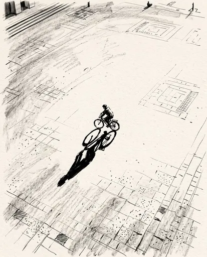 Charcoal Sketch of Solitary Cyclist