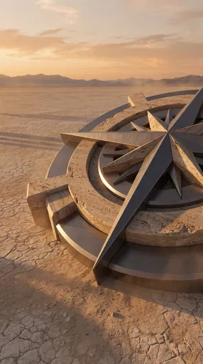 Titanium and Stone Compass in Desert