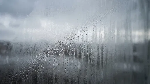 Condensation Water Droplets on Foggy Glass