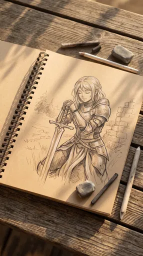 Sketchbook Drawing of Anime Female Knight