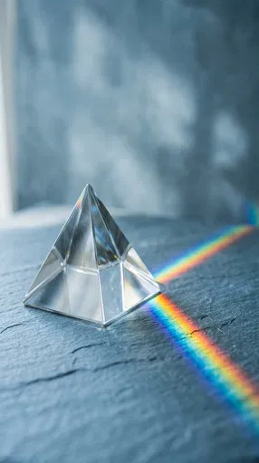 Glass Pyramid Refracting Rainbow on Slate