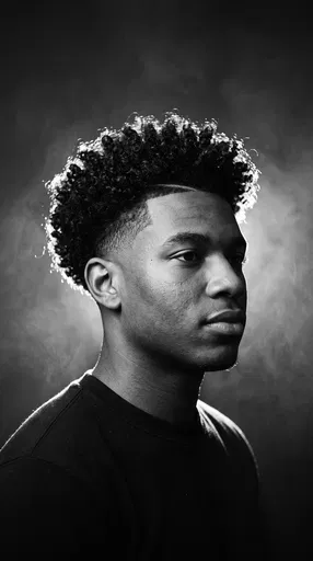 Monochrome Portrait of Man with Curly Fade