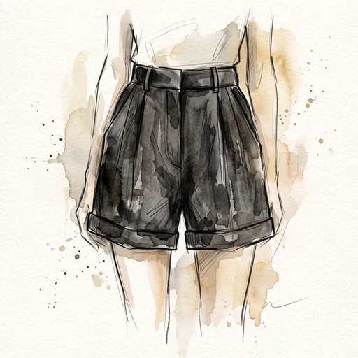 Watercolor Fashion Sketch of Black Shorts