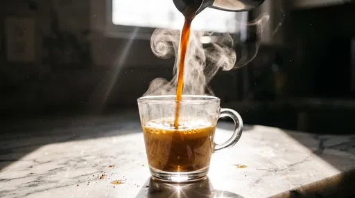 Hot Coffee Pouring into Glass Mug