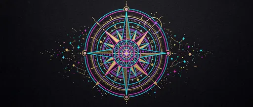 Neon and Gold Astral Compass Rose Illustration