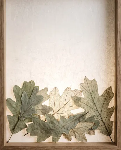 Backlit Dried Oak Leaves in Wooden Frame