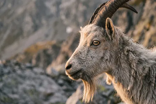 Wild Mountain Goat Profile in Golden Light