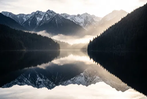 Misty Mountain Lake Reflection at Dawn