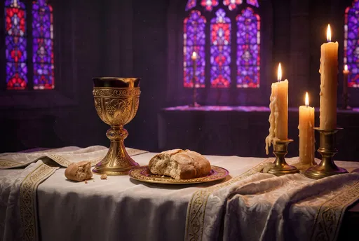 Golden Chalice and Bread on Altar