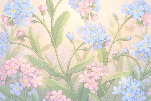 Pastel Blue and Pink Myosotis Floral Illustration