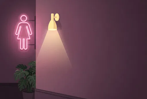 Neon Female Restroom Sign on Wall