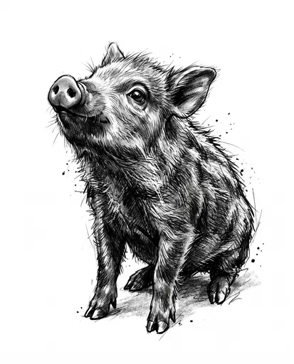 Charcoal Sketch of Wild Boar Piglet