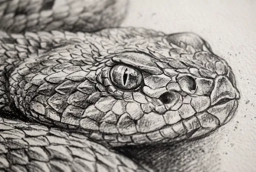 Detailed Graphite Drawing of Pit Viper Head