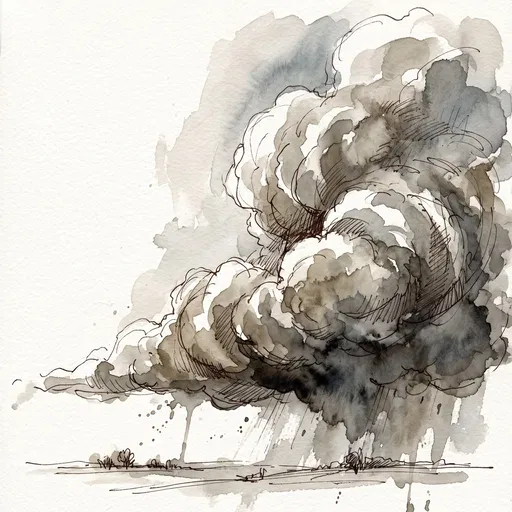 Watercolor and Ink Storm Cloud Sketch