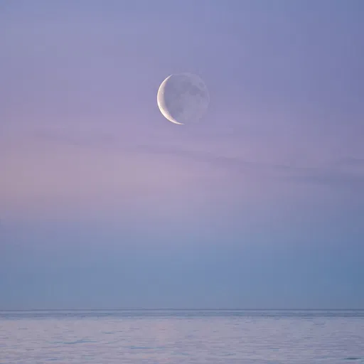 Crescent Moon Over Calm Lavender Ocean