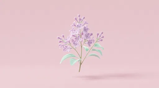 Stylized 3D Pastel Lilac Flower Sprig