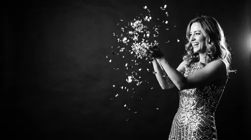 Woman Tossing Confetti in Monochrome Portrait