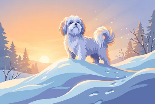 Maltese Shih Tzu on Winter Snowbank