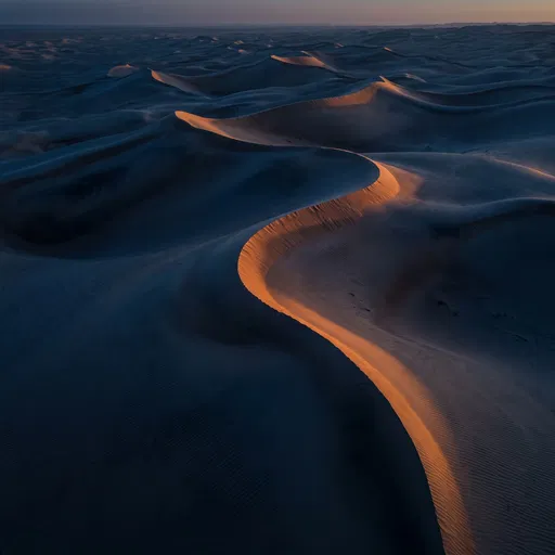 Twilight Desert Dunes With Golden Crests