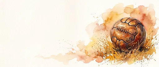 Watercolor Vintage Leather Football in Grass