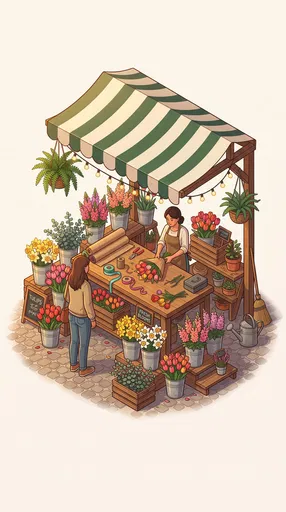 Isometric Flower Market Stall Illustration