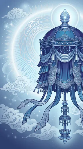 Ornate Blue Buddhist Chatra Parasol Illustration
