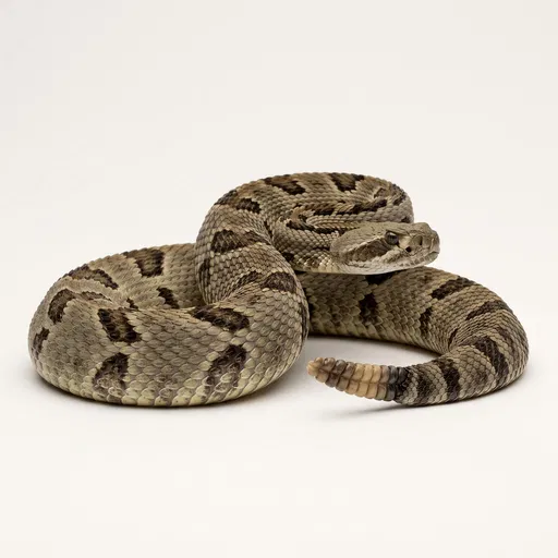 Coiled Rattlesnake on White Background