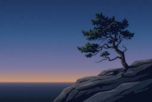 Lone Pine Tree on Twilight Cliff