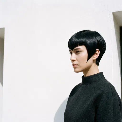 Woman With Geometric Black Pixie Haircut