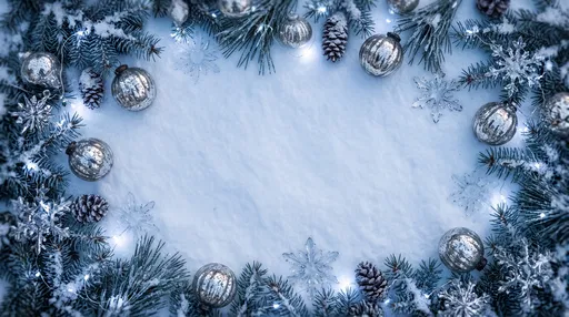 Frosty Blue Christmas Border on Snow