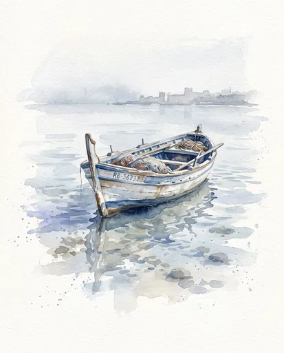 Watercolor Illustration of Wooden Fishing Boat