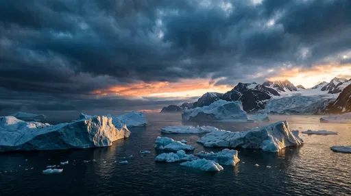 Dramatic Arctic Sunset Over Glacial Fjord