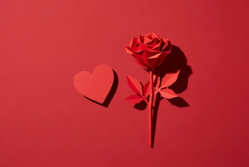 Red Geometric Paper Rose and Heart