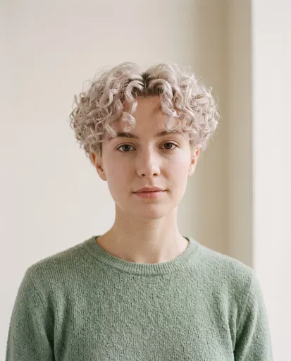 Woman With Short Platinum Curly Hair