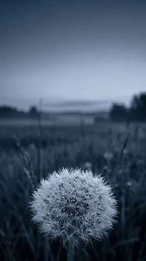 Dewy Dandelion in Blue Hour Meadow