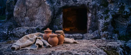 Terracotta Jars Outside Empty Stone Tomb
