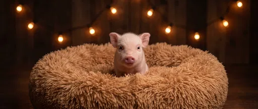 Cute Pink Piglet in Plush Bed