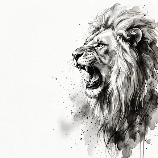 Monochrome Ink Wash Roaring Lion Profile