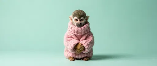 Squirrel Monkey in Pink Turtleneck Sweater
