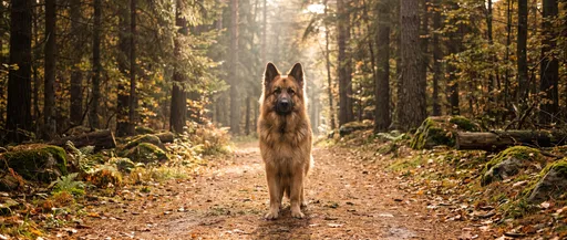 Shiloh Shepherd Standing on Autumn Forest Trail