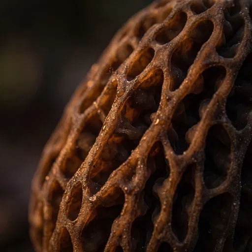 Macro Close-Up of Morel Mushroom Cap