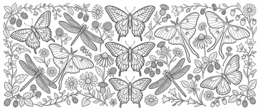 Butterflies Moths and Dragonflies Coloring Page