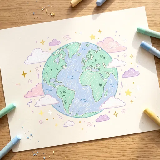 Pastel Crayon Drawing of Planet Earth