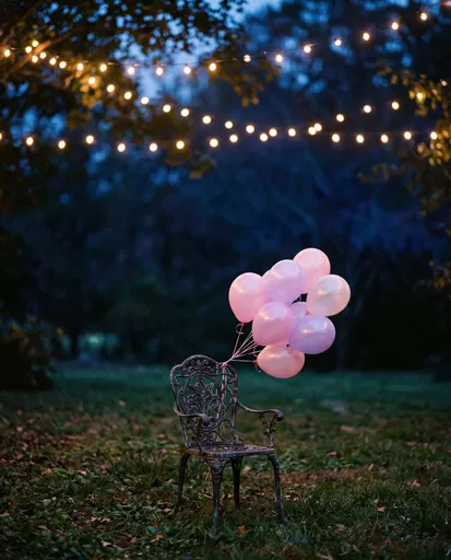 Pastel Balloons Tied to Garden Chair