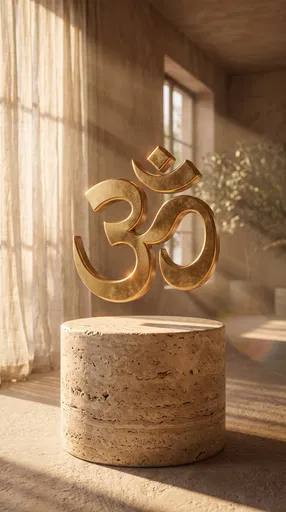 Levitating Gold Om Symbol on Pedestal