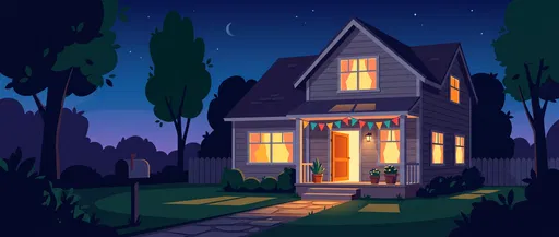 Cozy Suburban House Exterior at Night