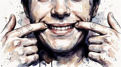 Watercolor Illustration of Forced Fake Smile