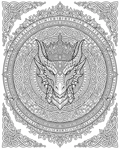 Crowned Dragon Mandala Coloring Page